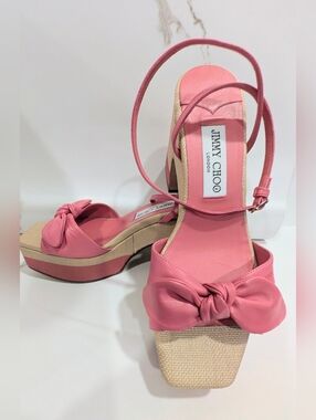 Jimmy Choo Pink Knotted Leather Platform Sandals